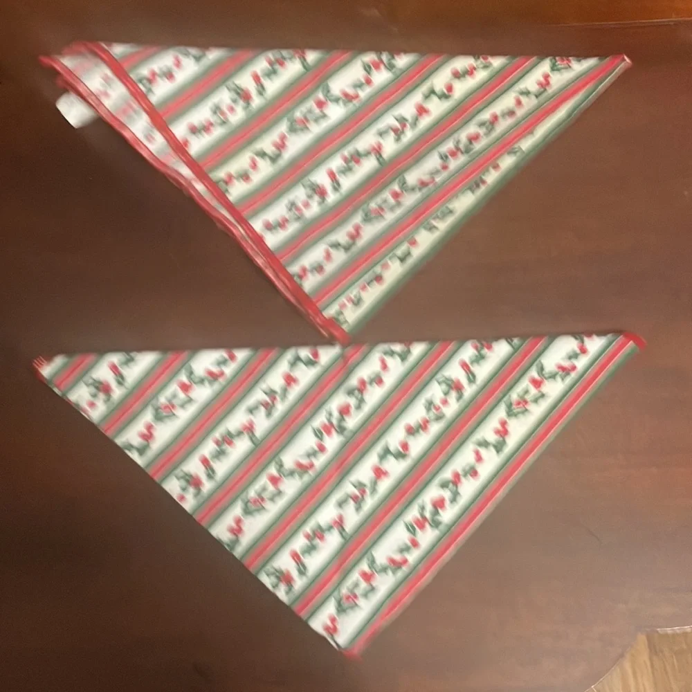 Set of 2 Vintage 1992 Lillian Vernon Christmas Striped Holly Napkins / Linens